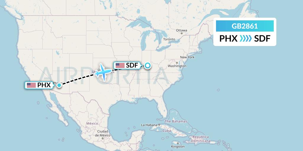 GB2861 ABX Air Flight Map: Phoenix to Louisville
