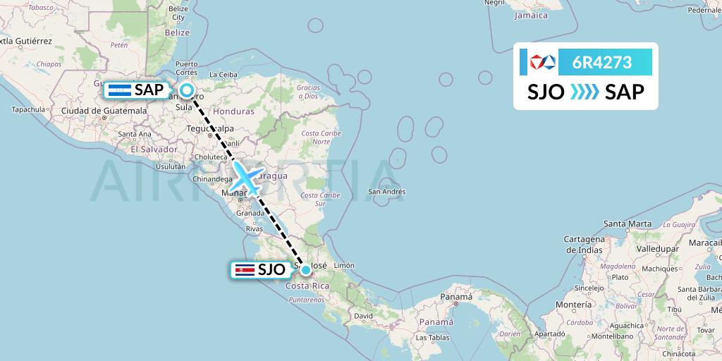 6R4273 Alrosa Flight Map: San Jose to San Pedro Sula