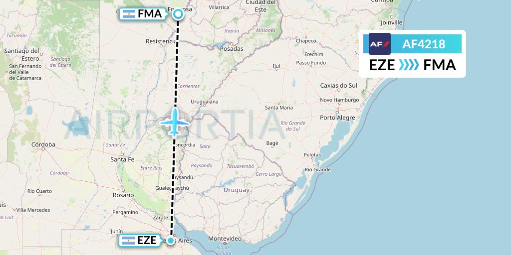 AF4218 Air France Flight Map: Buenos Aires to Formosa