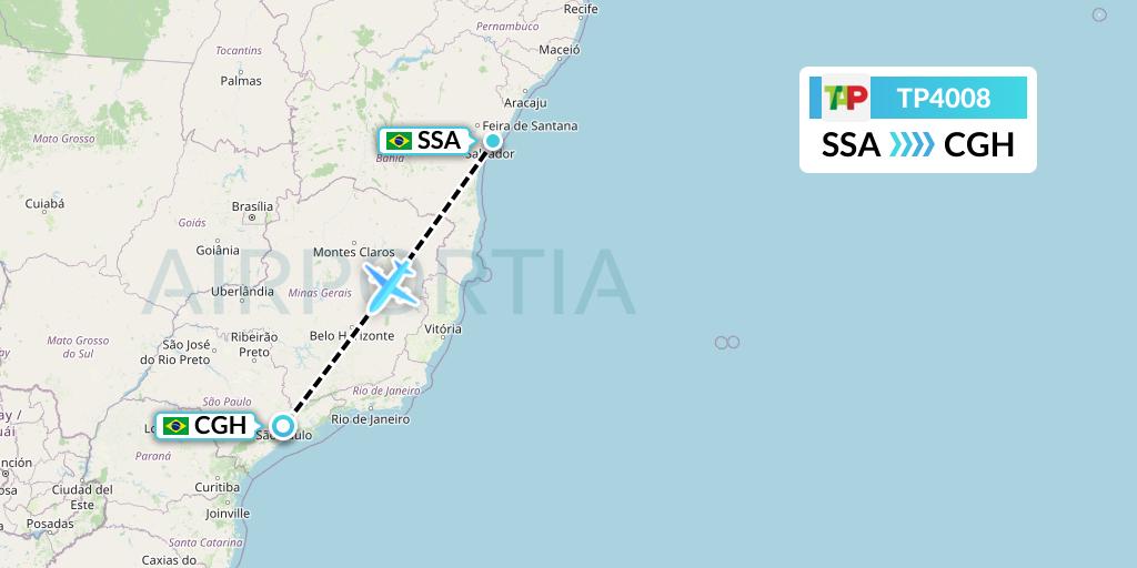 TP4008 TAP Portugal Flight Map: Salvador to Sao Paulo