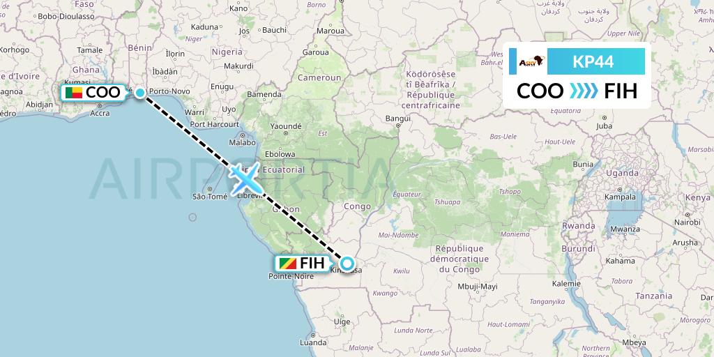 KP44 ASKY Flight Map: Cotonou to Kinshasa