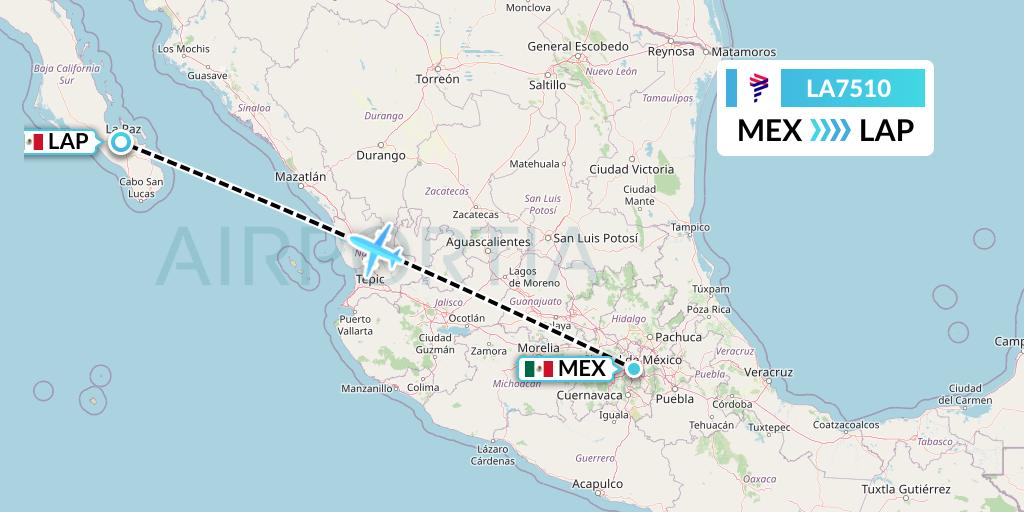 LA7510 LAN Airlines Flight Map: Mexico City to La Paz