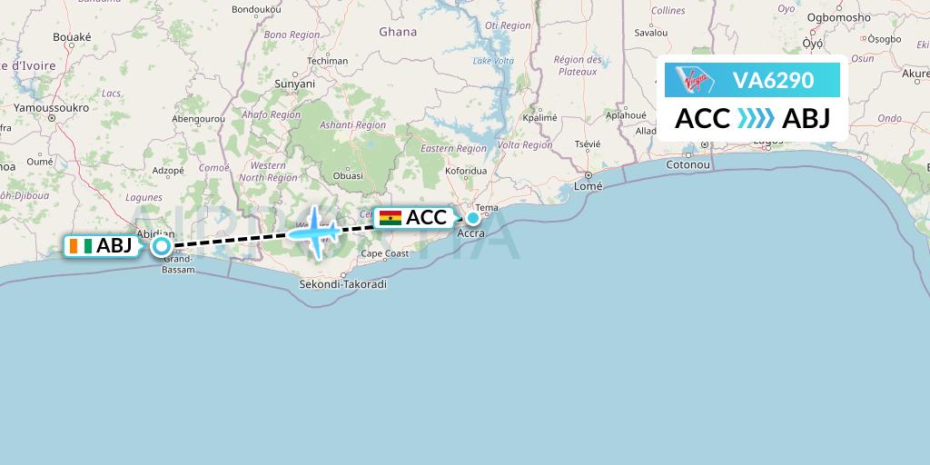 VA6290 Virgin Australia Flight Map: Accra to Abidjan
