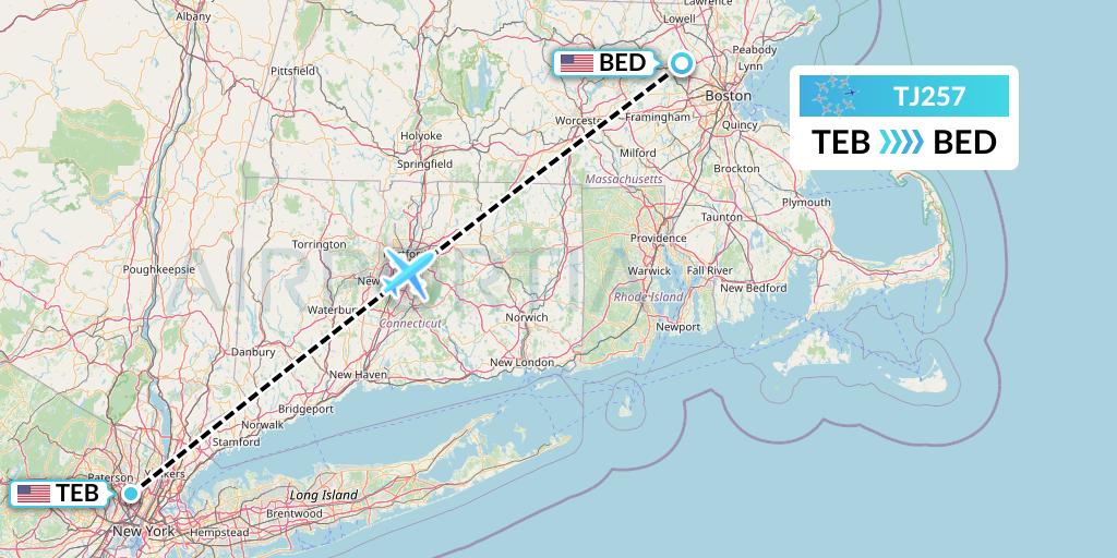 TJ257 Tradewind Aviation Flight Map: Teterboro to Bedford