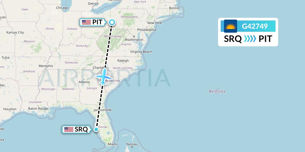 G42749 Allegiant Air Flight Map: Sarasota to Pittsburgh