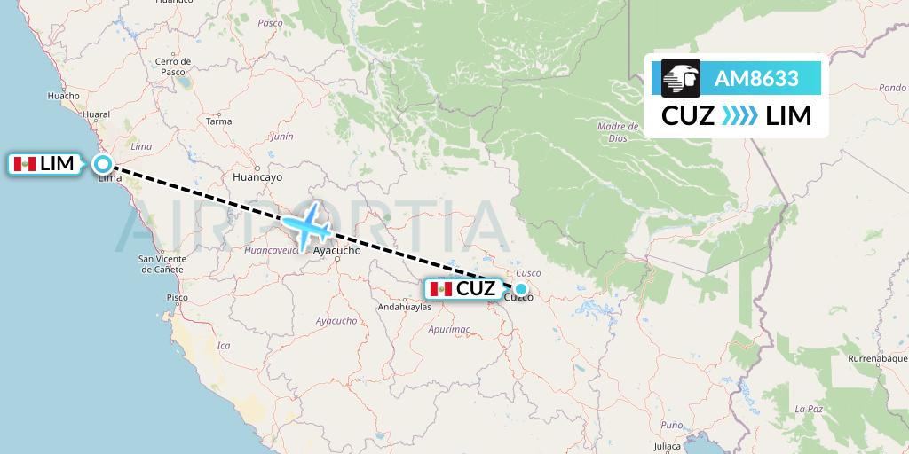 AM8633 Aeromexico Flight Map: Cusco to Lima