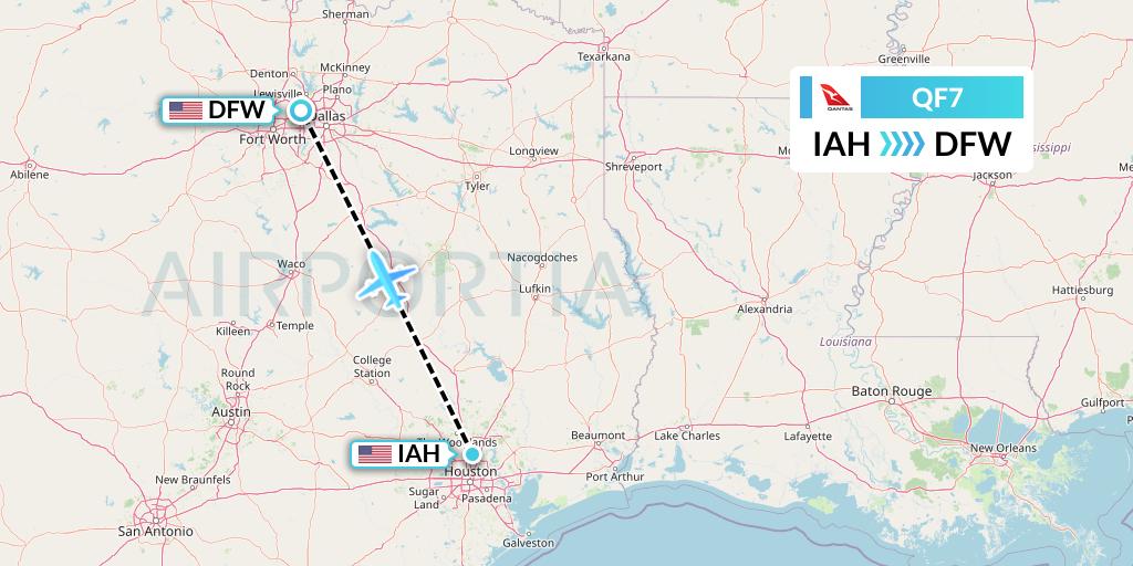 QF7 Qantas Flight Map: Houston to Dallas