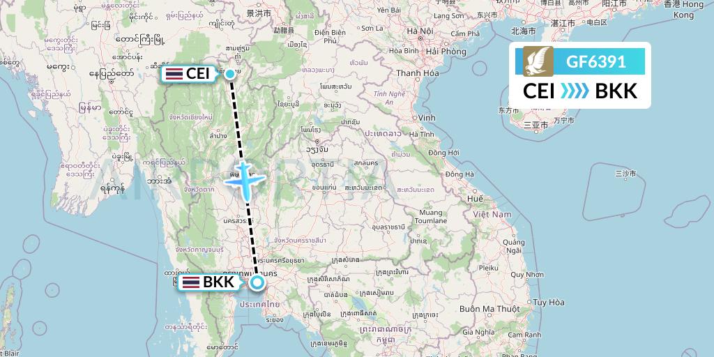 GF6391 Gulf Air Flight Map: Chiang Rai to Bangkok