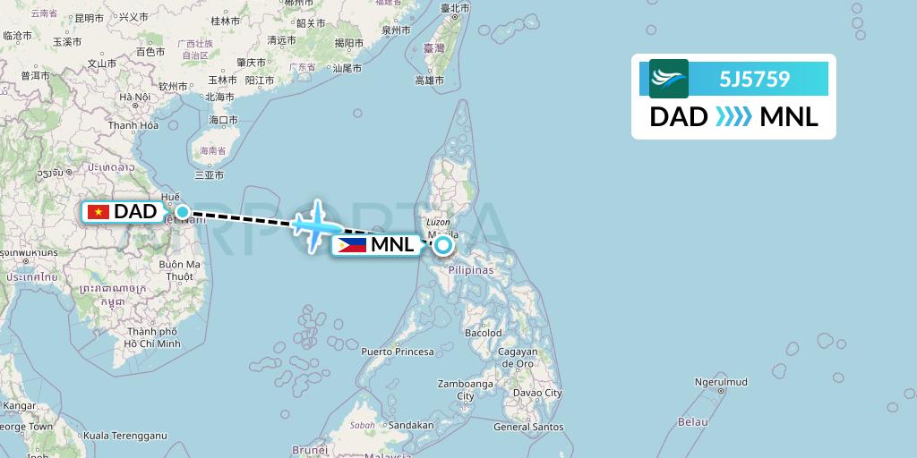 5J5759 CEBU Pacific Air Flight Map: Da Nang to Manila