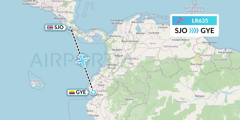 LR635 Lacsa Flight Map: San Jose to Guayaquil
