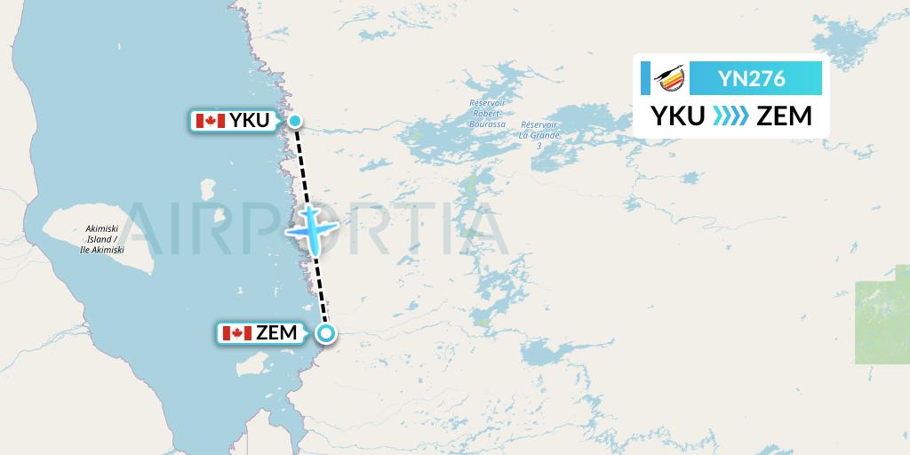 YN276 Air Creebec Flight Map: Chisasibi to Eastmain River