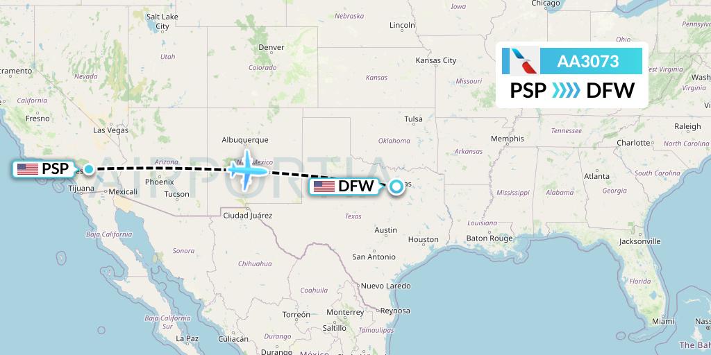 AA3073 American Airlines Flight Map: Palm Springs to Dallas