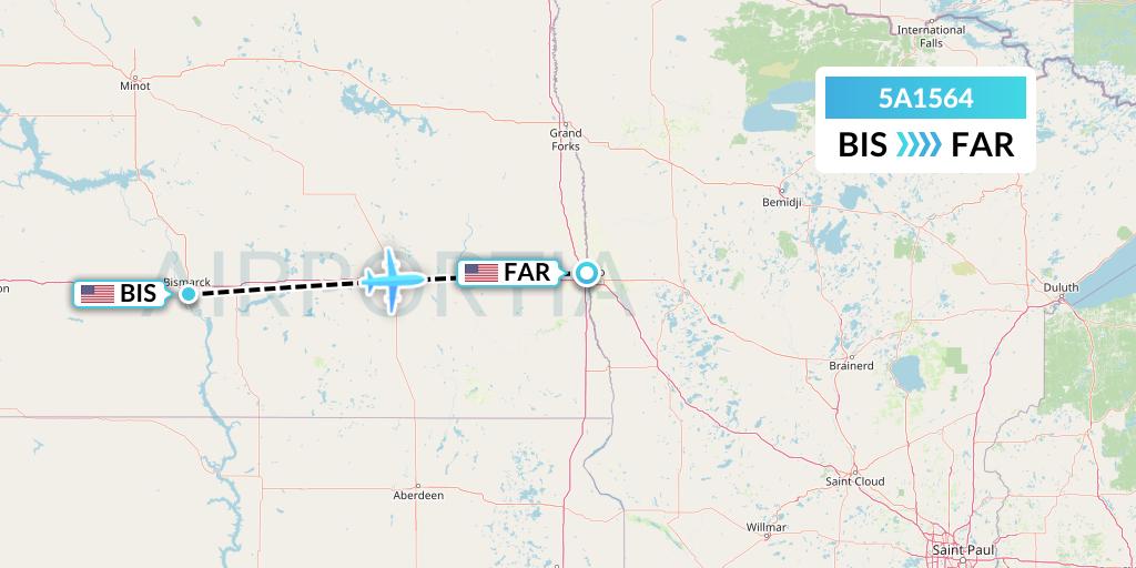 5A1564 Alpine Air Express Flight Map: Bismarck to Fargo