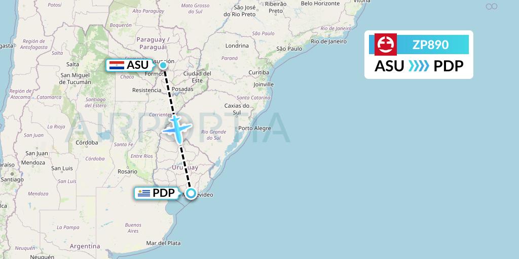 ZP890 Paranair Flight Map: Asuncion to Punta del Este