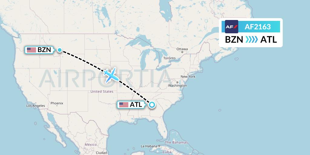 AF2163 Air France Flight Map: Bozeman to Atlanta