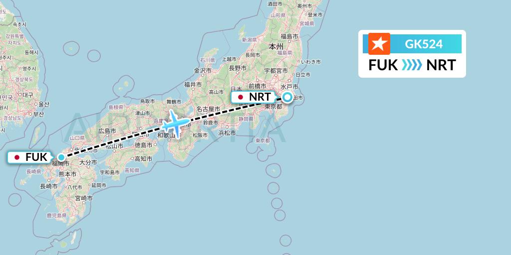 GK524 JetStar Japan Flight Map: Fukuoka to Tokyo