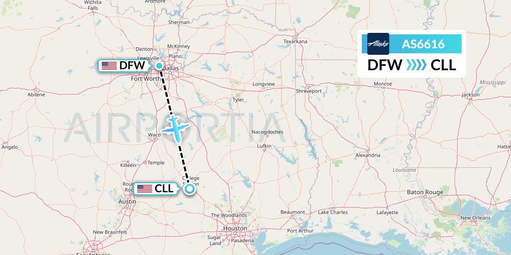 AS6616 Alaska Airlines Flight Map: Dallas to College Station