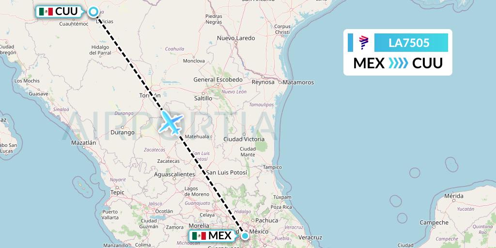 LA7505 LAN Airlines Flight Map: Mexico City to Chihuahua