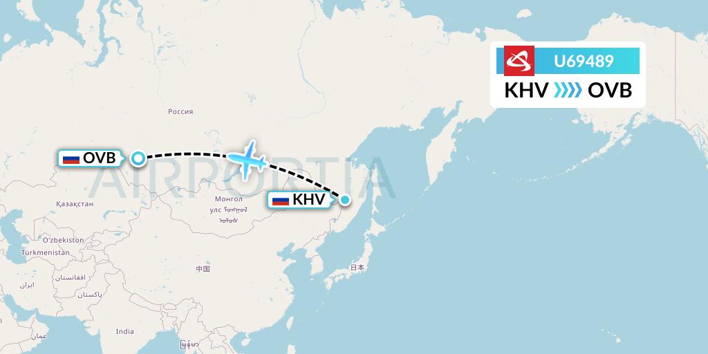 U69489 Ural Airlines Flight Map: Khabarovsk to Novosibirsk
