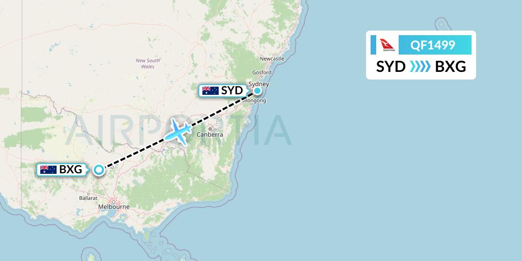 QF1499 Qantas Flight Map: Sydney to Bendigo