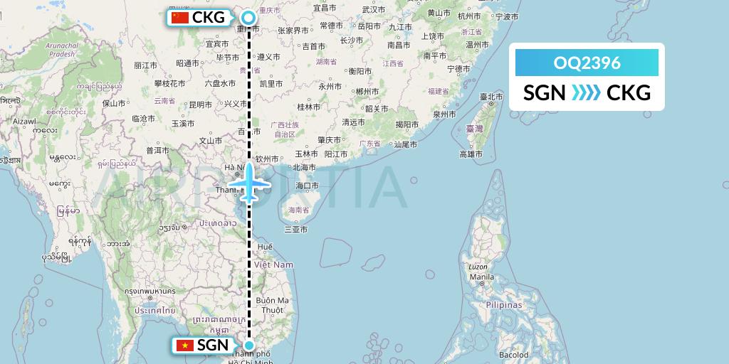 OQ2396 Chongqing Airlines Flight Map: Ho Chi Minh City to Chongqing