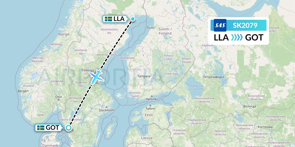 SK2079 SAS Flight Map: Lulea to Gothenburg