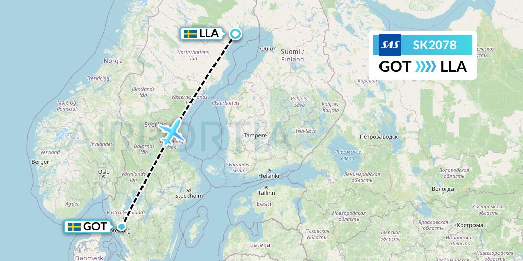 SK2078 SAS Flight Map: Gothenburg to Lulea