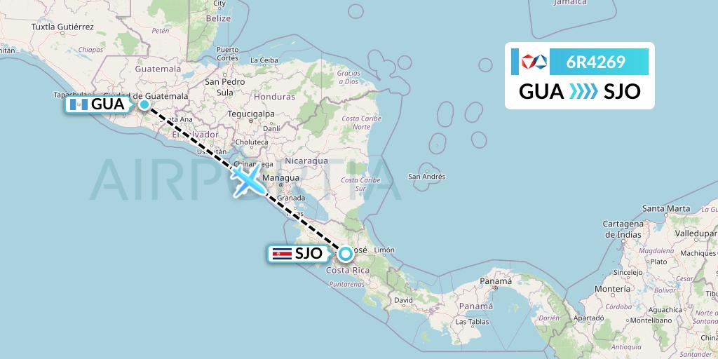 6R4269 Alrosa Flight Map: Guatemala City to San Jose