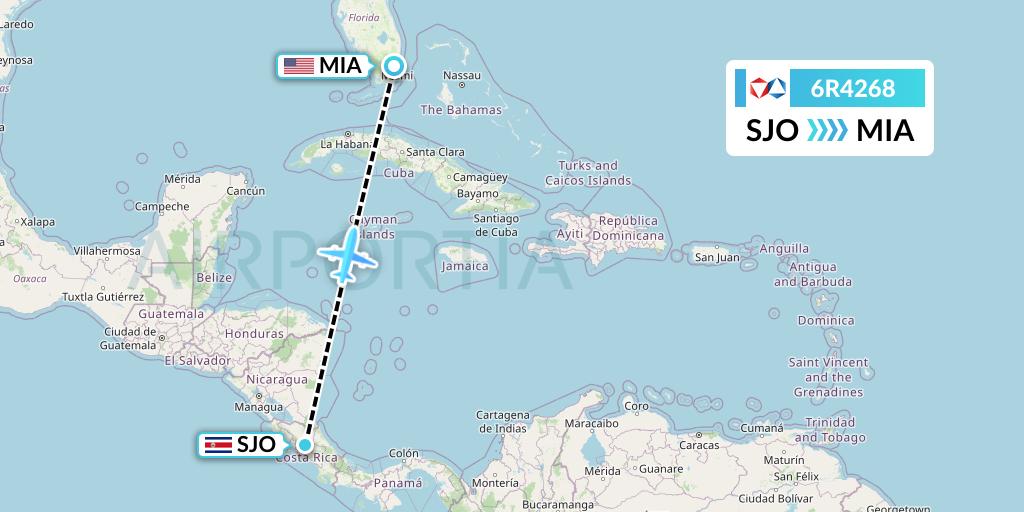 6R4268 Alrosa Flight Map: San Jose to Miami