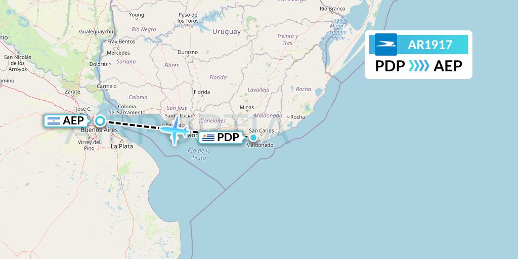 AR1917 Aerolineas Argentinas Flight Map: Punta del Este to Buenos Aires