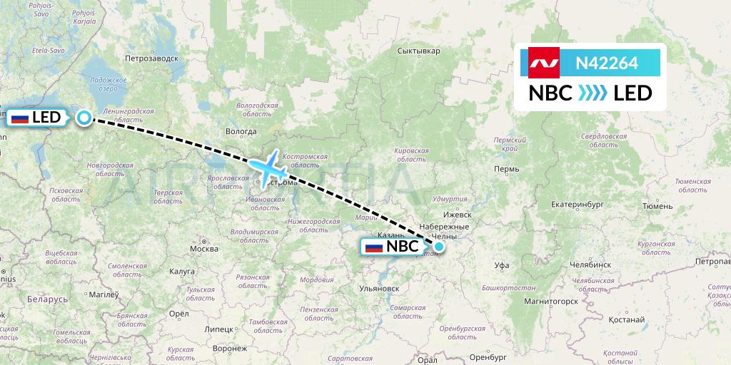 N42264 Nordwind Airlines Flight Map: Naberezhnye Chelny to St. Petersburg