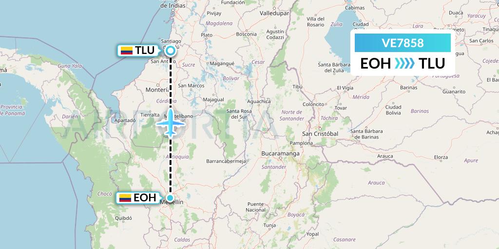 VE7858 Easyfly Flight Map: Medellin to Tolu