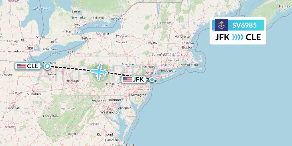 SV6985 Saudi Arabian Airlines Flight Map: New York to Cleveland