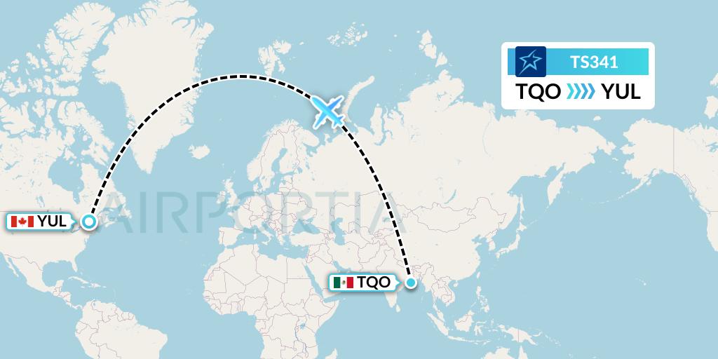 TS341 Air Transat Flight Map: Tulum to Montreal