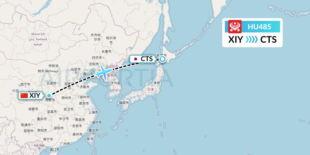 HU485 Hainan Airlines Flight Map: Xi'an to Sapporo