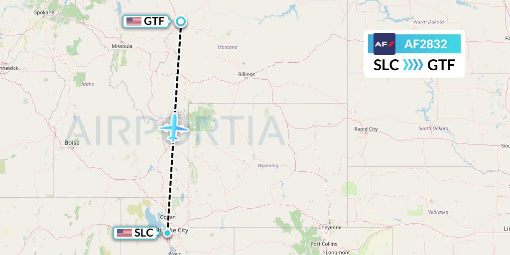 AF2832 Air France Flight Map: Salt Lake City to Great Falls