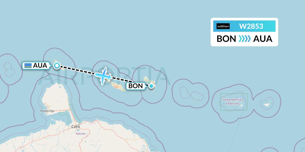 W2853 Flex Flight Flight Map: Bonaire to Oranjestad