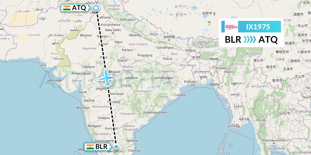 IX1975 Air India Express Flight Map: Bangalore to Amritsar