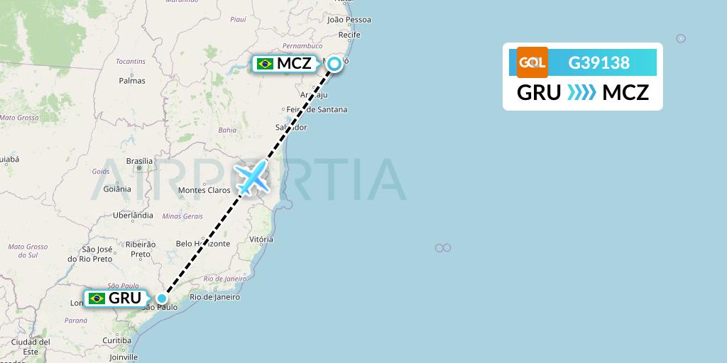 G39138 GOL Transportes Aeros Flight Map: Sao Paulo to Maceio