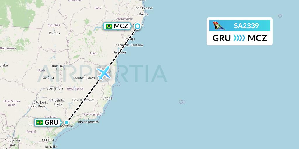 SA2339 South African Airways Flight Map: Sao Paulo to Maceio