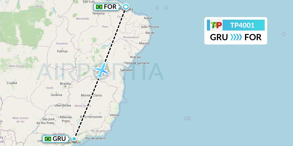 TP4001 TAP Portugal Flight Map: Sao Paulo to Fortaleza