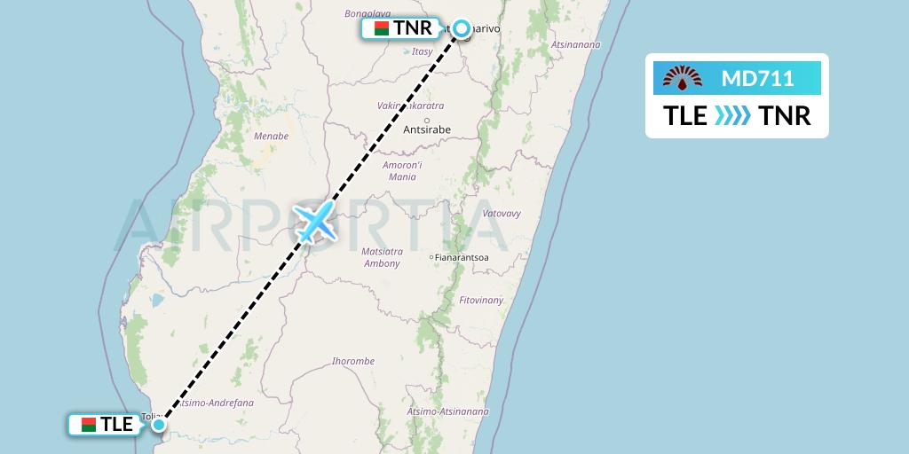 MD711 Air Madagascar Flight Map: Madagascar to Antananarivo