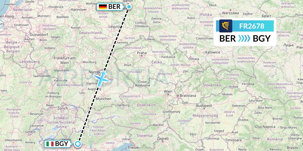 FR2678 Ryanair Flight Map: Berlin to Milan