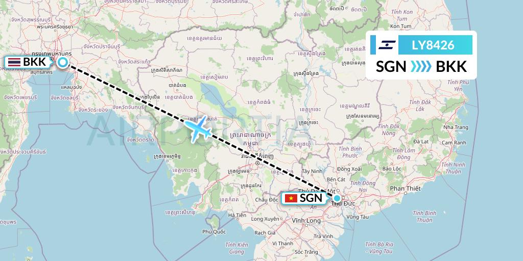 LY8426 El Al Flight Map: Ho Chi Minh City to Bangkok