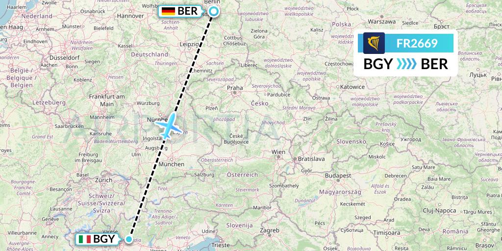FR2669 Ryanair Flight Map: Milan to Berlin