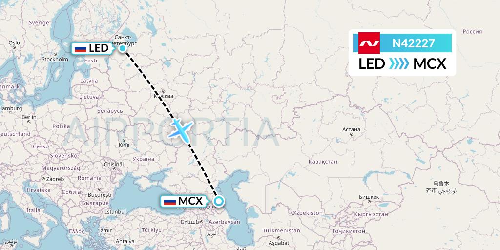 N42227 Nordwind Airlines Flight Map: St. Petersburg to Makhachkala
