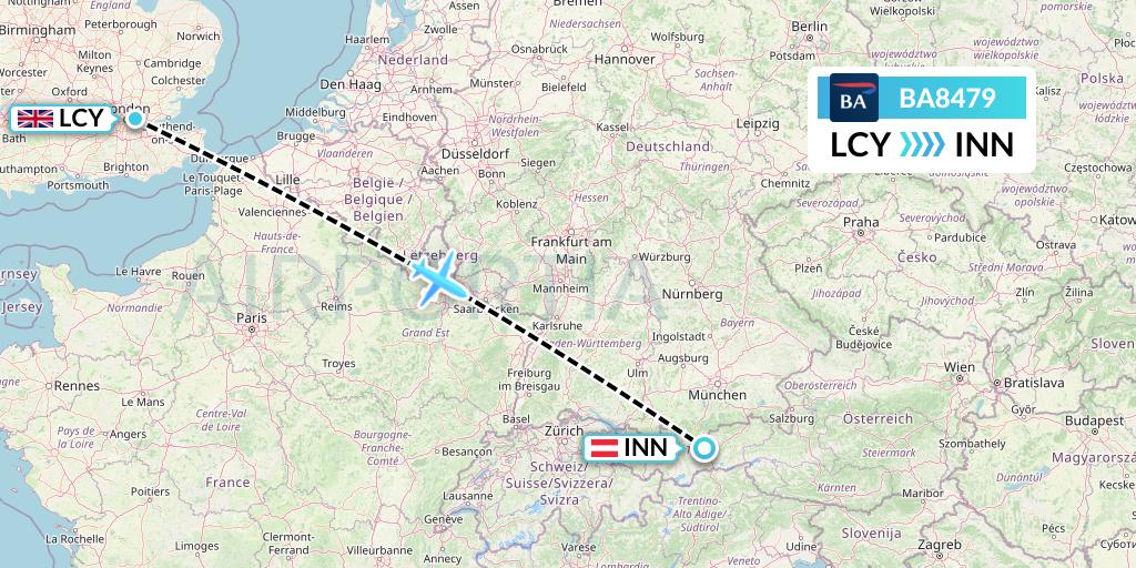 BA8479 British Airways Flight Map: London to Innsbruck