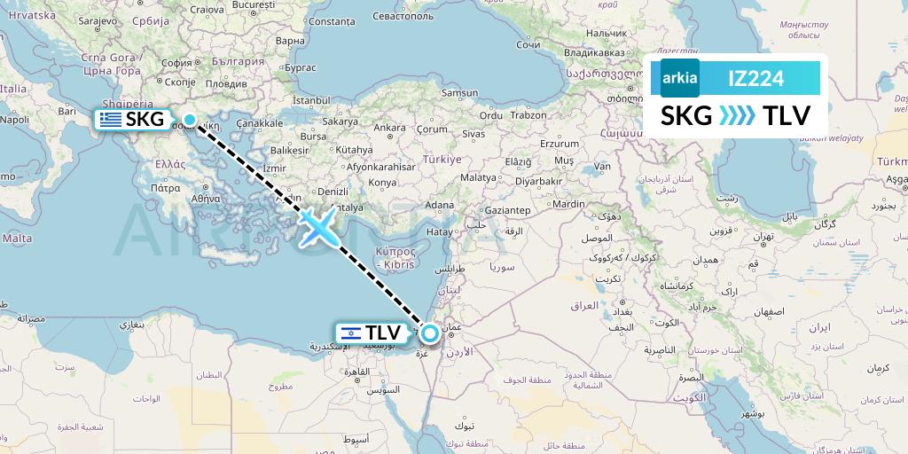IZ224 Arkia Israeli Airlines Flight Map: Thessaloniki to Tel Aviv