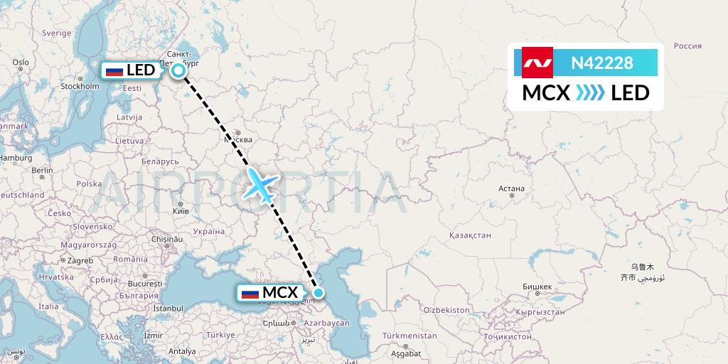 N42228 Nordwind Airlines Flight Map: Makhachkala to St. Petersburg