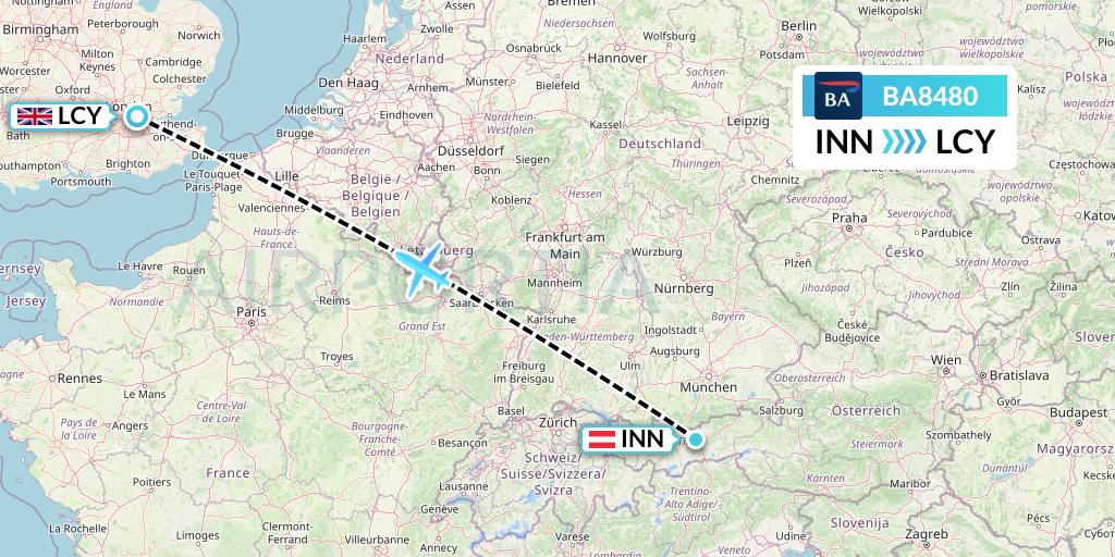 BA8480 British Airways Flight Map: Innsbruck to London